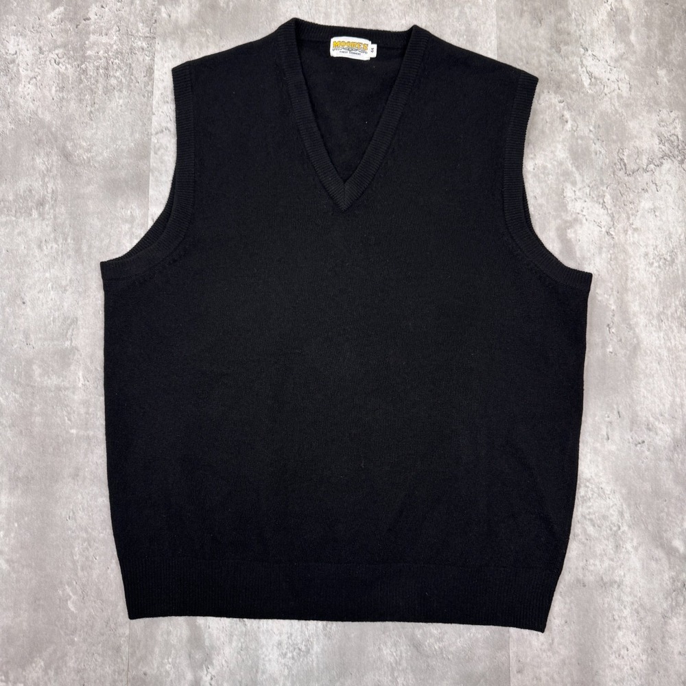 Moores Finest Cashmere Sweater Vest Mens 44 Black Soft Preppy Business 70s 80s